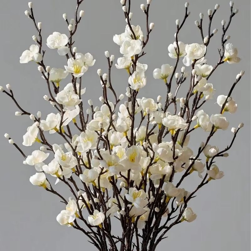 Elegant Artificial Plum Blossom Branch 2165inch Faux White Wintersweet Stem For Home Office Decor 0