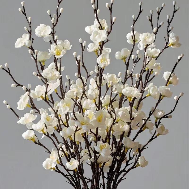 Elegant Artificial Plum Blossom Branch 2165inch Faux White Wintersweet Stem For Home Office Decor 0