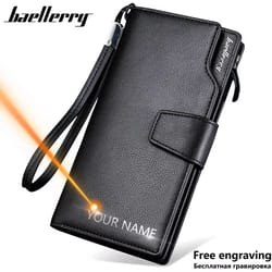 baellerry long men's wallet – large capacity pu leather zipper purse & card holder