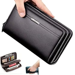 men's leather long wallet – business clutch purse with phone & card holder