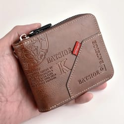 men's classic pu leather wallet – zipper short wallet with coin pocket & card holder