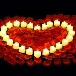 romantic led heart candle & rose petal set – 24/48 pack flameless tea lights for weddings, anniversaries, and romantic n