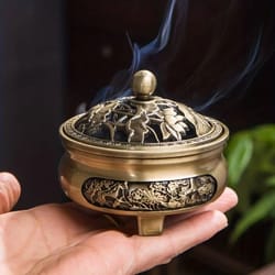 lotusaura copper incense burner – vintage alloy censer for tea room & home decor