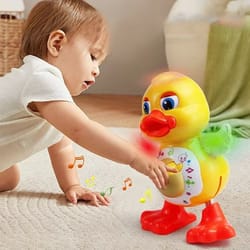 dancing fun electric duck toy – blink eyes flash light shake body musical cartoon animal for children