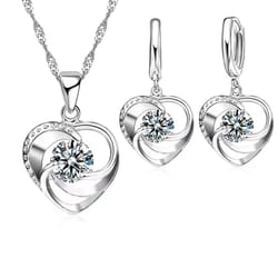 925 sterling silver heart necklace and earrings set for women