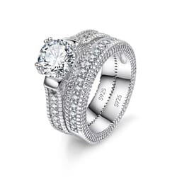 elegant 925 silver wedding engagement couple rings set
