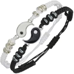 couple black white tai chi adjustable rope bracelet set