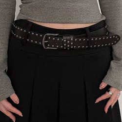 edge-rivet tie-in belt – black studded fashion belt for women & jeans