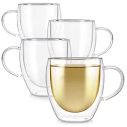 clearsip double walled borosilicate glass cup with handle – 8oz / 12oz / 16oz drinking mug for coffee, juice & iced drin