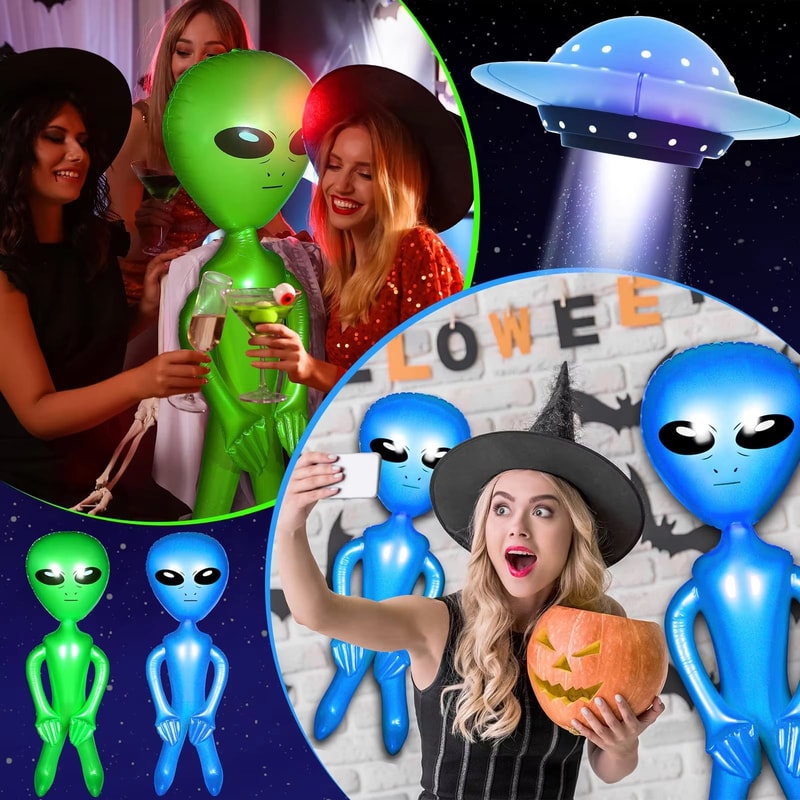 CosmicFun Inflatable Alien Duo 2Pack PVC Toys For Halloween Thanksgiving Christmas Decor 1