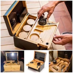 bamboo locksafe organizer box with rolling tray and storage compartments