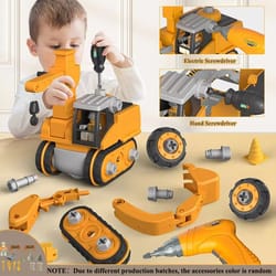 kids engineering vehicle building set with electric drill and tool nuts