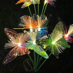 solar led fiber optic butterfly garden light with 6 heads for outdoor lawn decoration