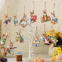 Wooden Easter Rabbit Pendant Set 12/24/36PCS Holiday Home and Garden Decorations