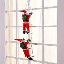 polyethylene santa claus wall hanging decoration on ladder – festive holiday party prop (no battery required)