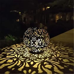 solar iron hanging lantern hollow projection led garden light waterproof decor