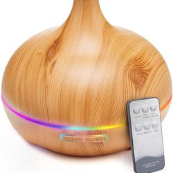 500ml ultrasonic essential oil diffuser – wood grain aroma humidifier with remote control & 7-color led light