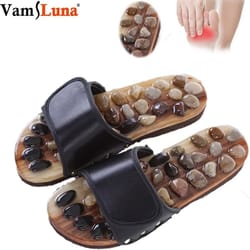 acupressure massage stone slippers for foot reflexology with natural stones for pain relief and circulation boost