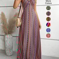 womens summer ethnic pattern backless split thigh dress boho frill trim long dress for beach