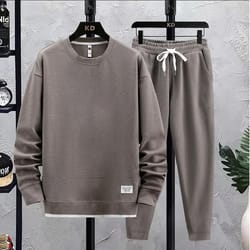 men summer waffle casual t-shirt and pants set loose sports tracksuit