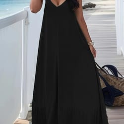 plus size womens v neck suspender dress casual summer solid color