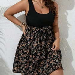 plus size floral knit sleeveless summer dress with tummy control