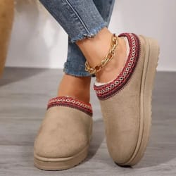 winter cashmere plush slip on heelless platform slippers for women