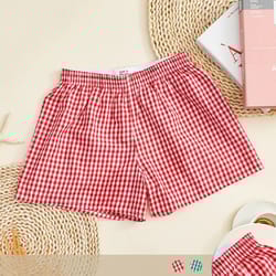 womens wide leg cotton plaid lounge shorts for stylish comfort