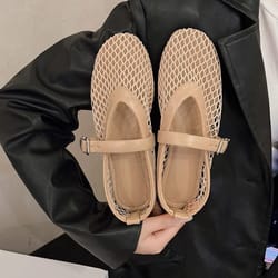 casual round toe buckle flats cut out mary jane style shoes