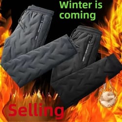 mens cotton quilted winter fleece lined trousers loose fit straight leg