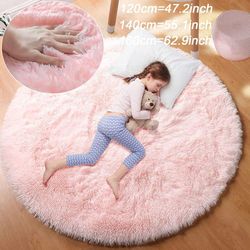 round fluffy soft area rug princess castle circle kids room decor plush carpet