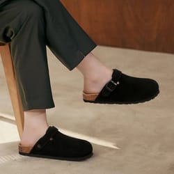 womens fashion clogs with adjustable strap comfortable cork footbed leather mules for indoor and outdoor wear