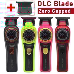 kemei km 999 cordless hair trimmer with dlc t blade zero gapped design and led display