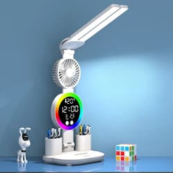 rechargeable led table lamp with fan clock display reading desk light night light