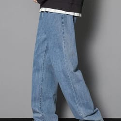 men casual straight denim jeans classic wide leg pants