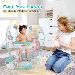 baby activity center, height-adjustable bouncing saucer with interactive toys & music tray