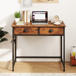 space saving home office desk with 2 fabric drawers and hanging hooks, compact computer table for small spaces