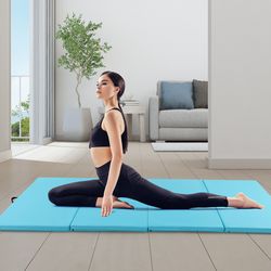 thick pu leather folding exercise mat, 4-panel yoga mat with handles for easy transport