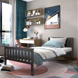 queen size wood platform bed with headboard, sturdy & stylish