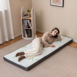 4 inch tri fold foam mattress with washable cover, portable yoga & guest mat