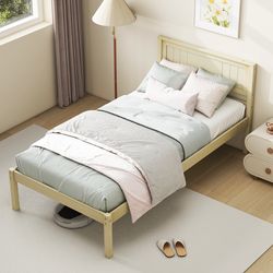 twin/full/queen size wooden bed frame with headboard and slat support, no box spring needed, platform bed