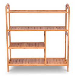 natural bamboo shoe rack with boot storage, compact multifunction organizer for entryway, hallway, living room