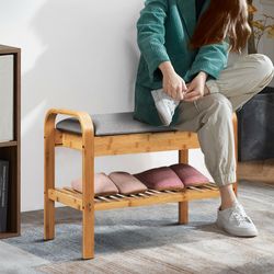 bamboo shoe rack bench with storage shelf, space-saving solution for entryway, hallway & bedroom