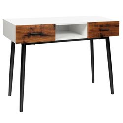 modern industrial console table with storage drawers & open shelf for hallway, entryway, or sofa back