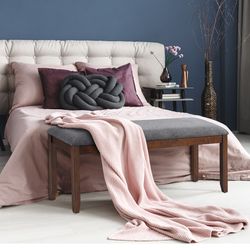 upholstered entryway bench footstool with wood legs, versatile storage seat for hallway, living room & bedroom