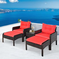 5-piece patio rattan sofa ottoman furniture set with cushions, durable & comfortable outdoor seating
