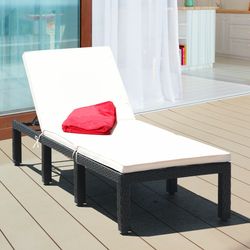 patio rattan cushioned lounge chair, height adjustable recliner with weather-resistant design