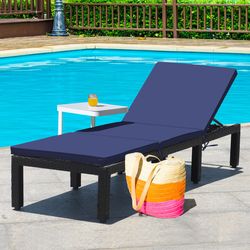 adjustable lounge chair with cushion cover, patio rattan recliner for poolside, garden & outdoor relaxation