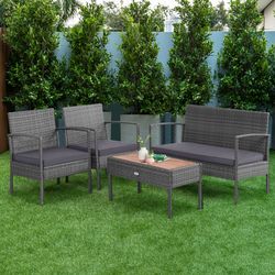 elegant 4-piece rattan patio furniture set, acacia wood tabletop & weather-resistant wicker design