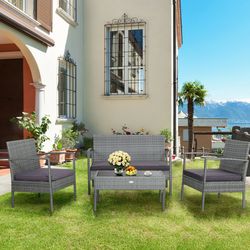 outdoor rattan conversation set, 4-piece patio furniture with comfortable cushions